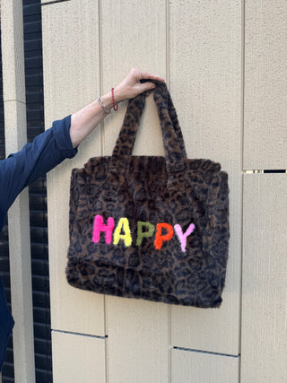 Sac cabas en fausse fourrure léopard "HAPPY"
