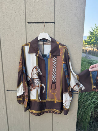 Veste matelassée légère à imprimé équestre – Col châle